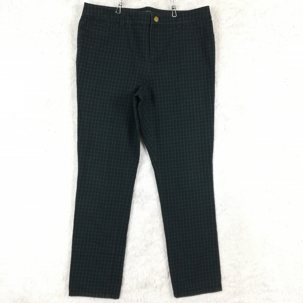 Lauren Ralph Lauren Womens Pants Ponte Slim Fit Green Blue Plaid Petite 12P